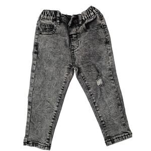 SHEIN Toddler Jeans 2-Pack Size 90 Gray Acid Wash Black Distressed Elastic Waist
